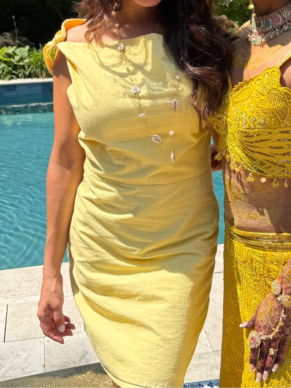 SHEIN Yellow Tie-Shoulder Mini Linen Dress